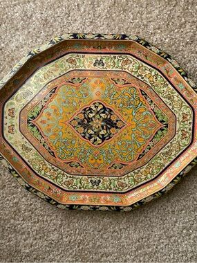 Ornate Decorative Serving Tray in Multicolor Pattern Daher